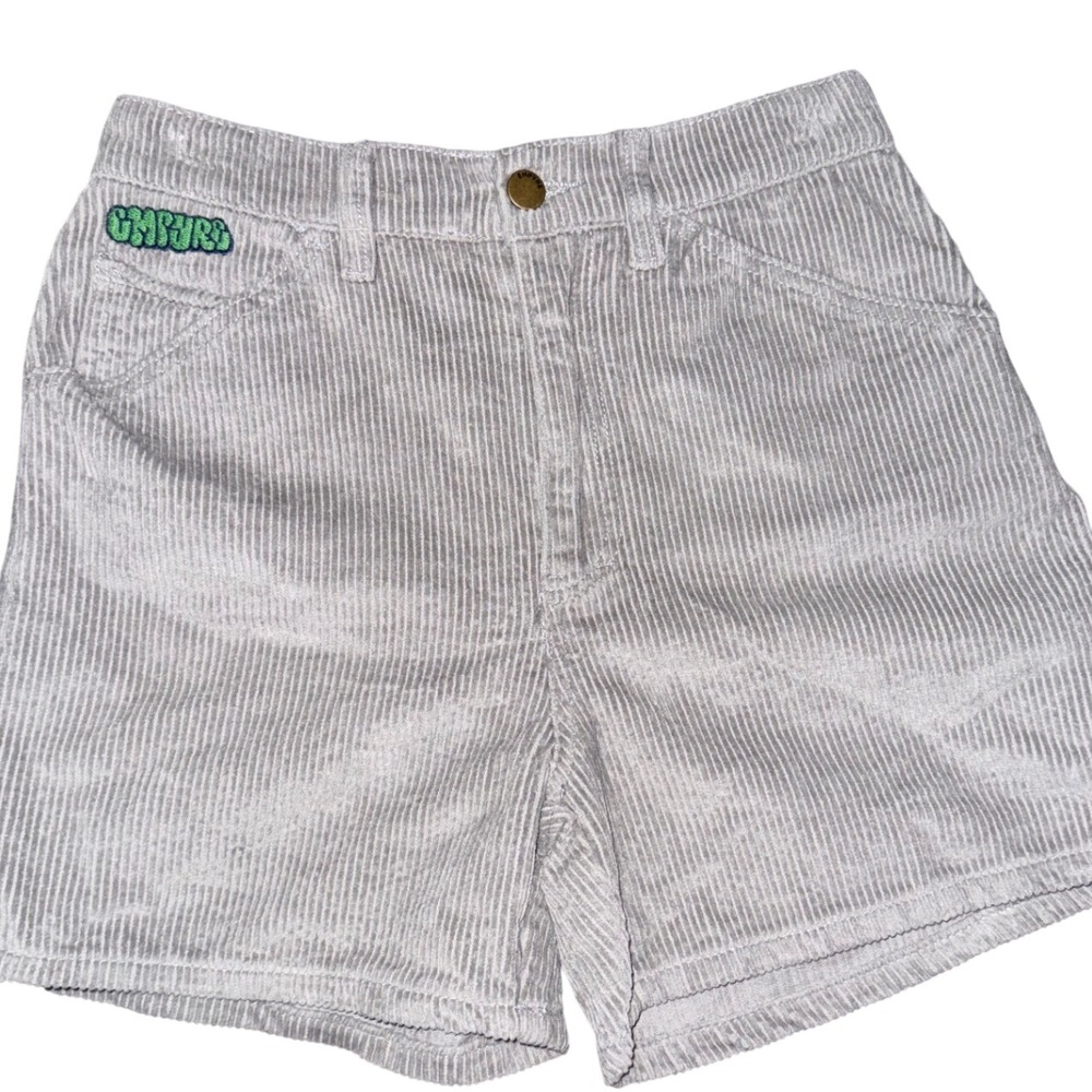 Empyre Gray Corduroy Shorts Womens Size S High Waisted Embroidered Logo Skater